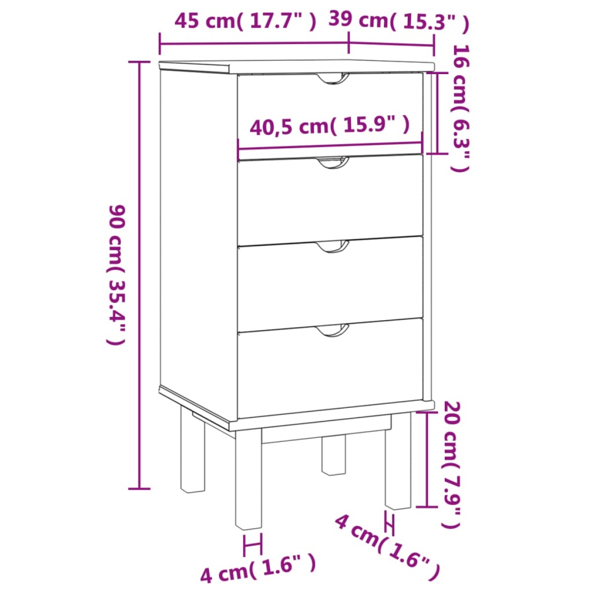 vidaXL Συρταριέρα OTTA Γκρι 46 x 39,5 x 90 εκ. από Μασίφ Ξύλο Πεύκου