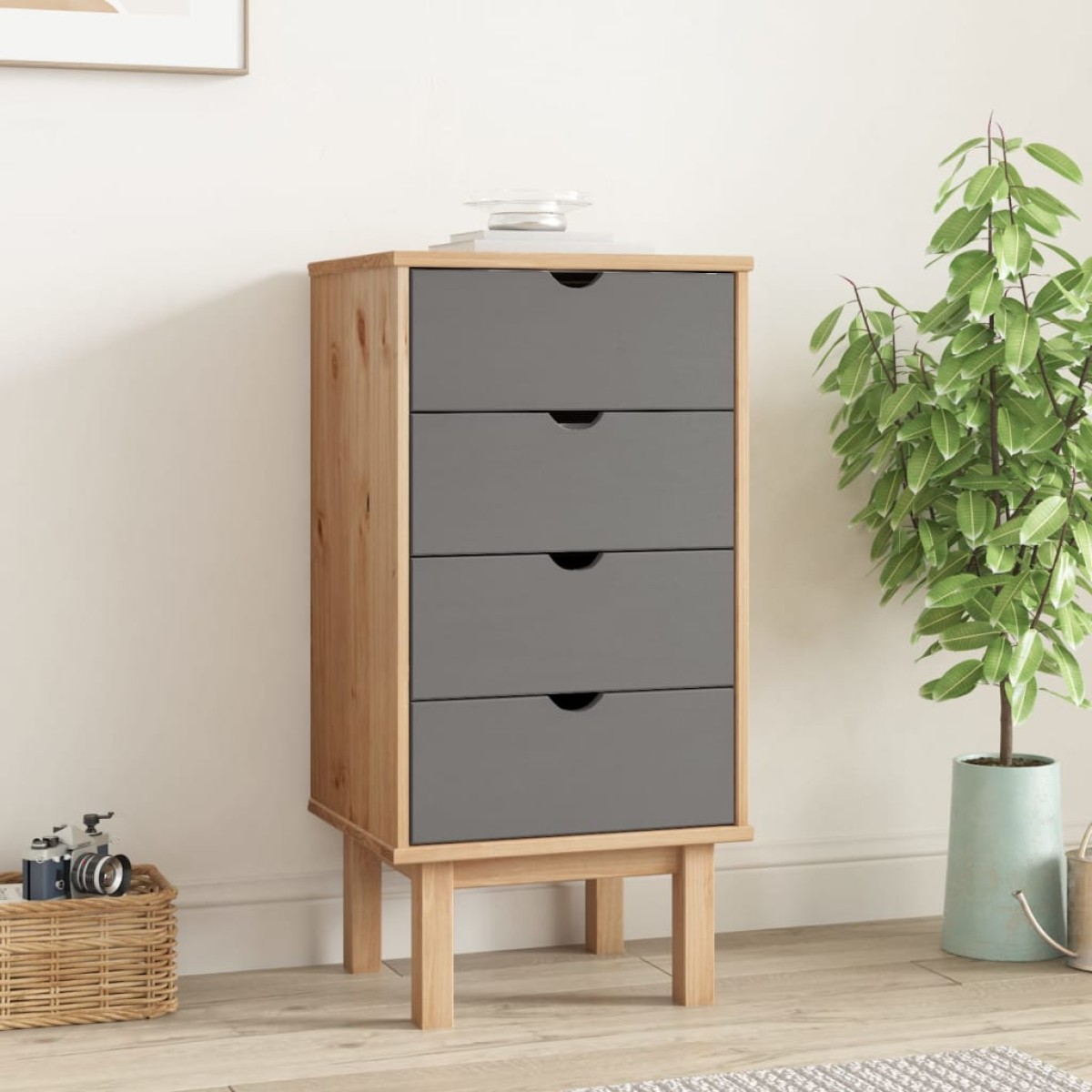 vidaXL Συρταριέρα OTTA Καφέ & Γκρι 46 x 39,5 x 90εκ. Μασίφ Ξύλο Πεύκου