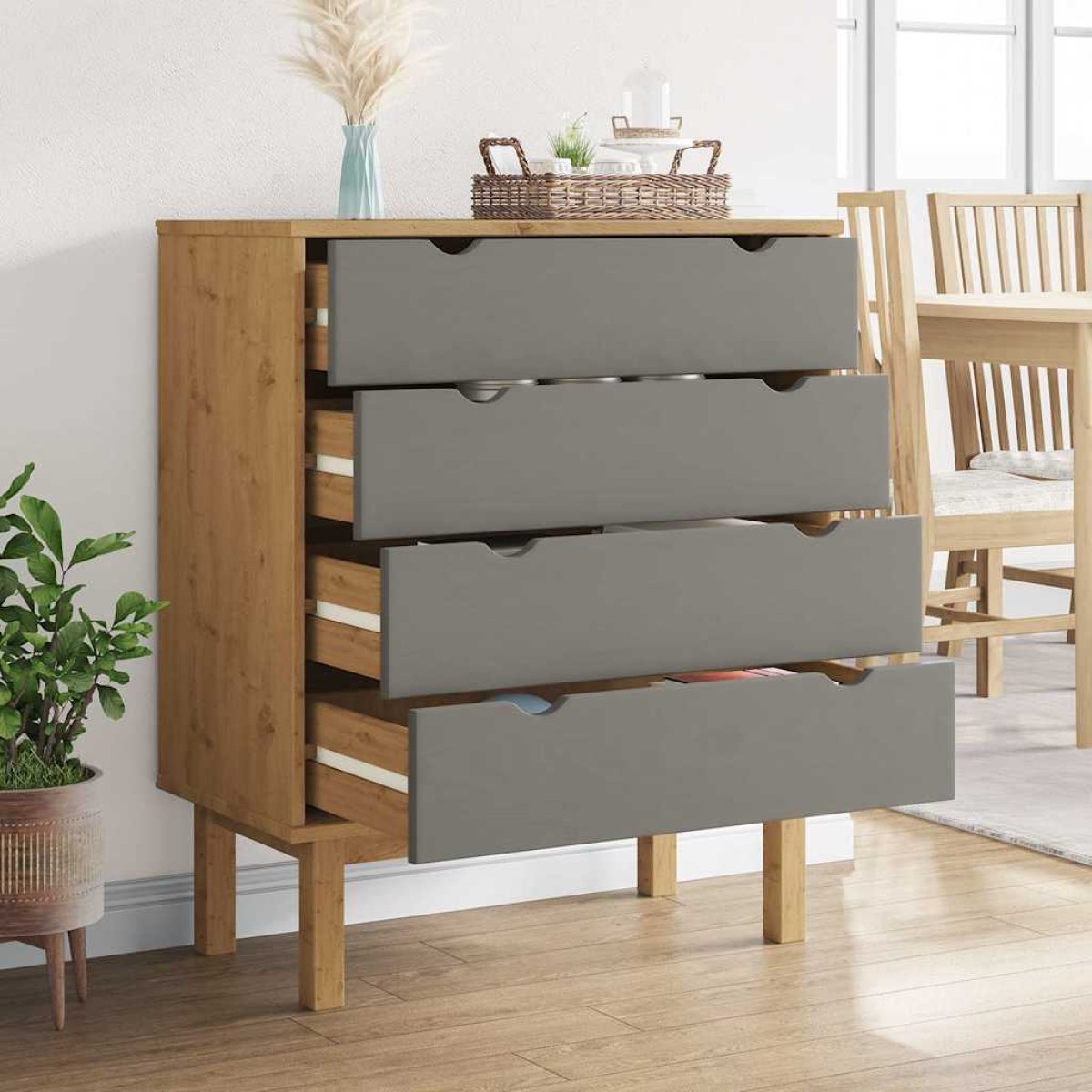 vidaXL Συρταριέρα OTTA Καφέ & Γκρι 76,5x39,5x90 εκ. Μασίφ Ξύλο Πεύκου