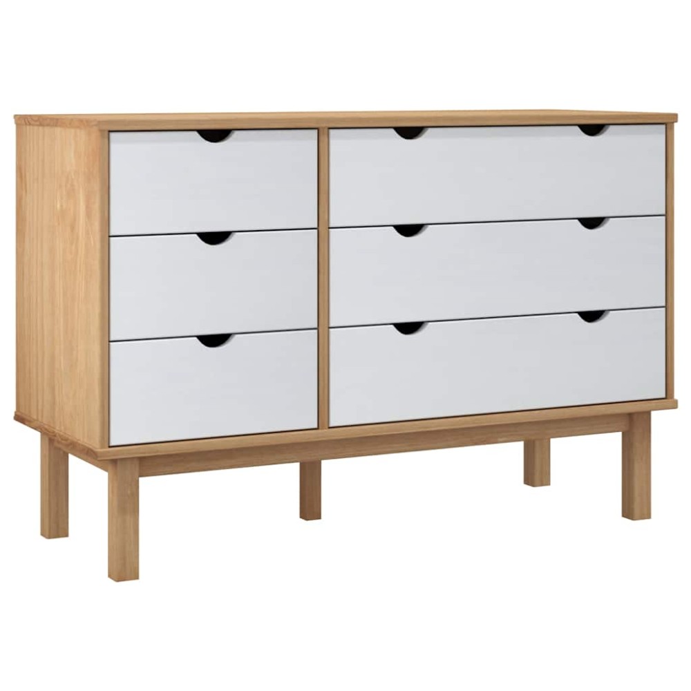 vidaXL Συρταριέρα OTTA Καφέ & Λευκό 111x43x73,5 εκ. Μασίφ Ξύλο Πεύκου