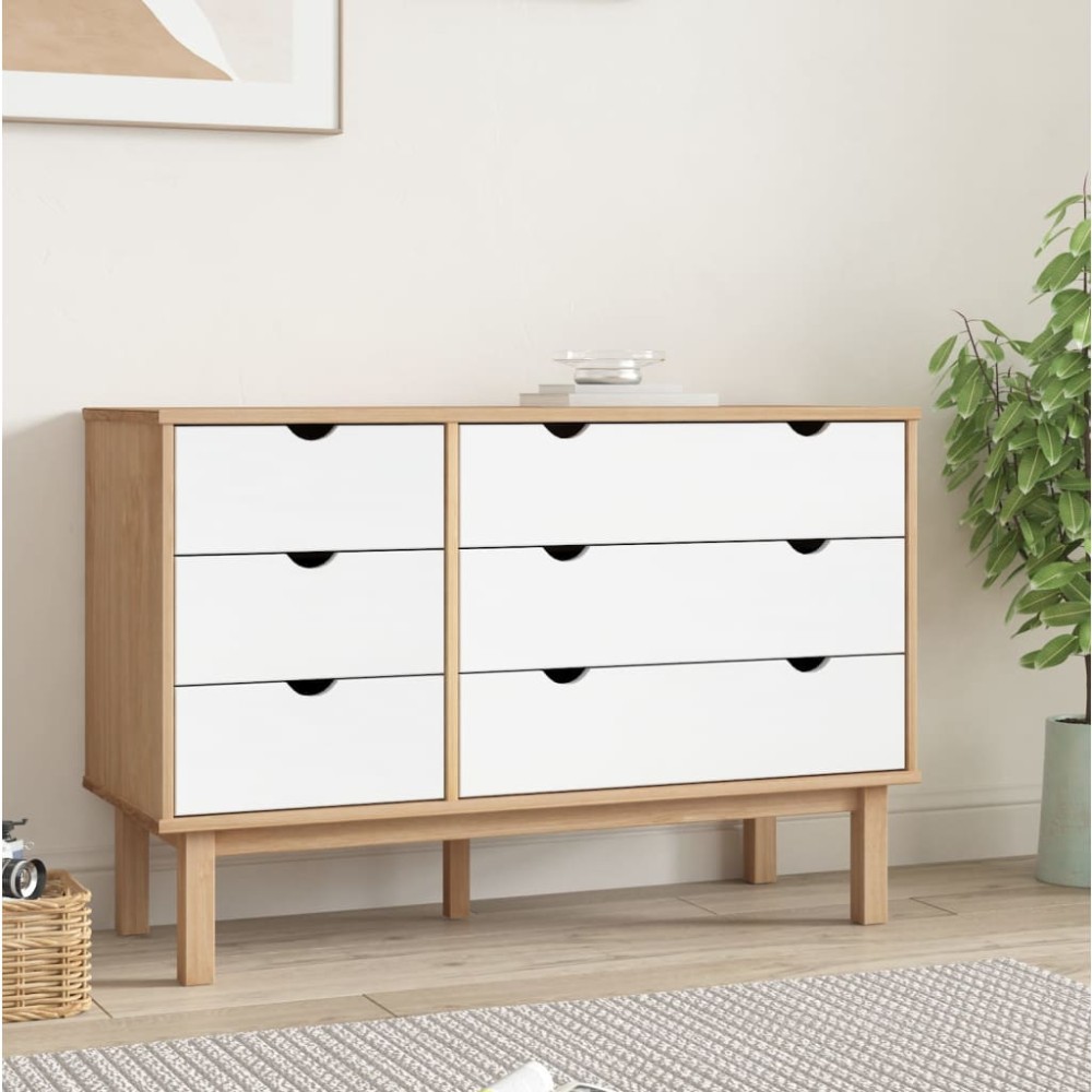 vidaXL Συρταριέρα OTTA Καφέ & Λευκό 111x43x73,5 εκ. Μασίφ Ξύλο Πεύκου