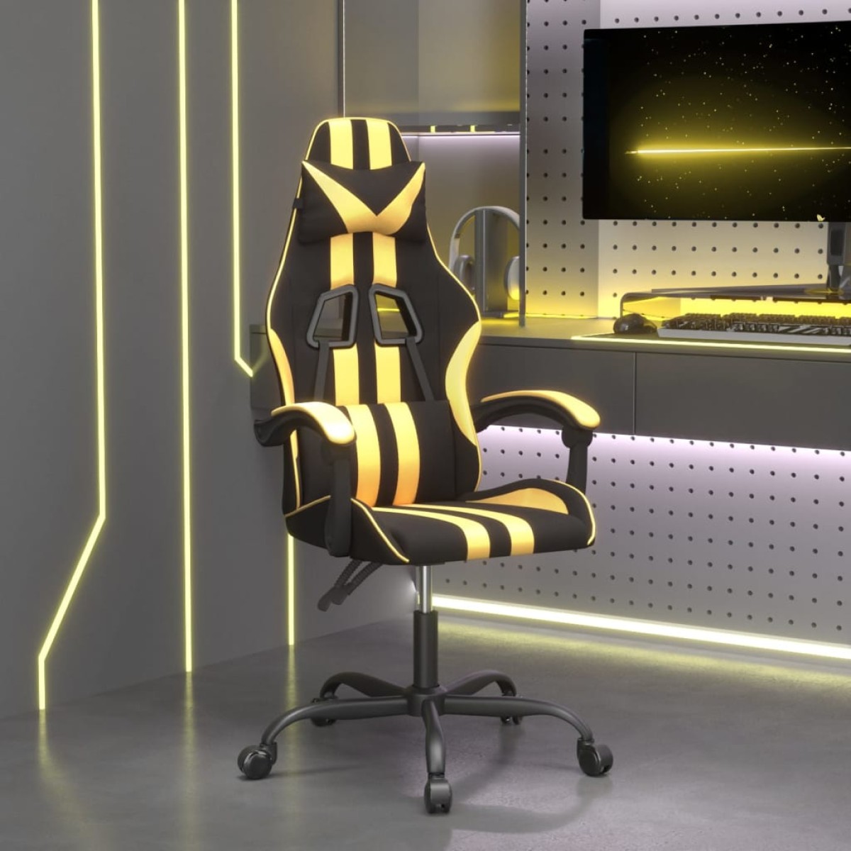 vidaXL Καρέκλα Gaming Περιστρεφόμενη Μαύρη/Χρυσή από Συνθετικό Δέρμα