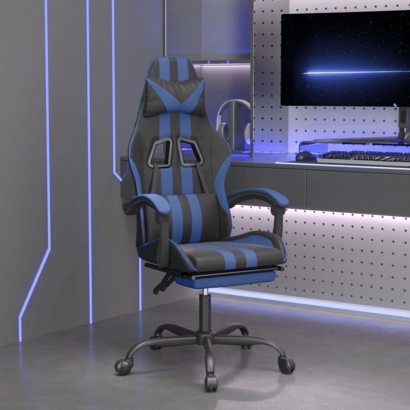 vidaXL Καρέκλα Gaming Περιστρ. Υποπόδιο Μαύρο & Μπλε Συνθετικό Δέρμα