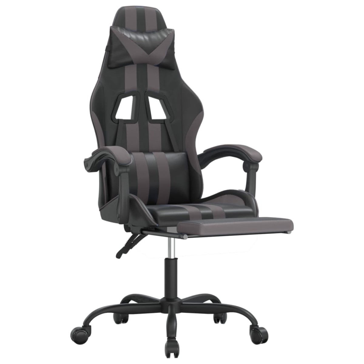 vidaXL Καρέκλα Gaming Περιστρ. Υποπόδιο Μαύρο&Γκρι Συνθετικό Δέρμα