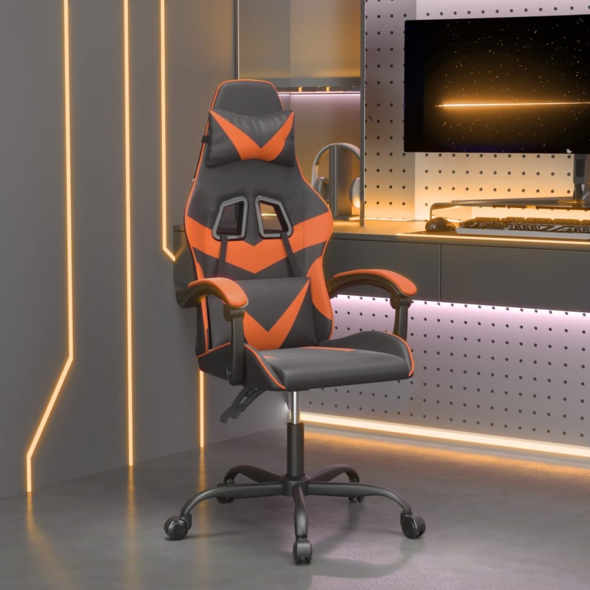 vidaXL Καρέκλα Gaming Περιστρεφόμενη Μαύρη/Πορτοκαλί Συνθετικό Δέρμα