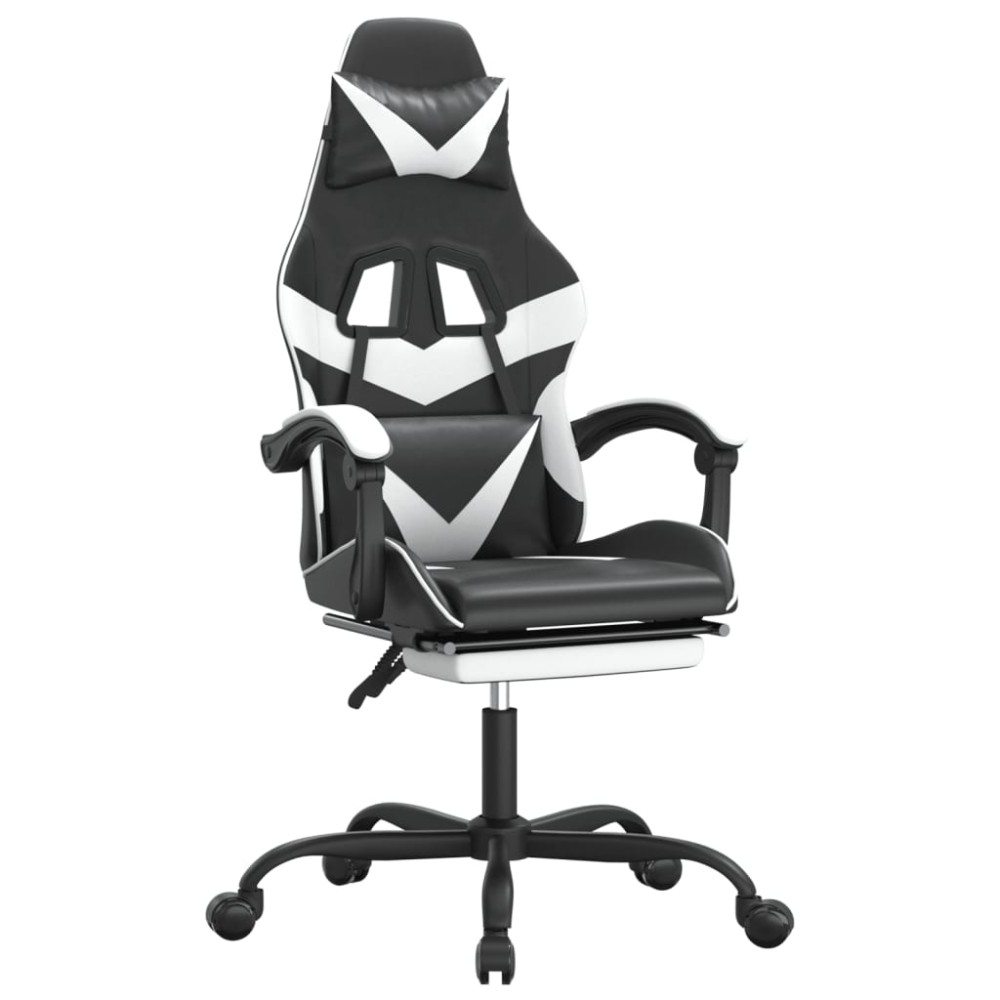 vidaXL Καρέκλα Gaming Περιστρ. Υποπόδιο Μαύρο άσπρο Συνθετικό Δέρμα