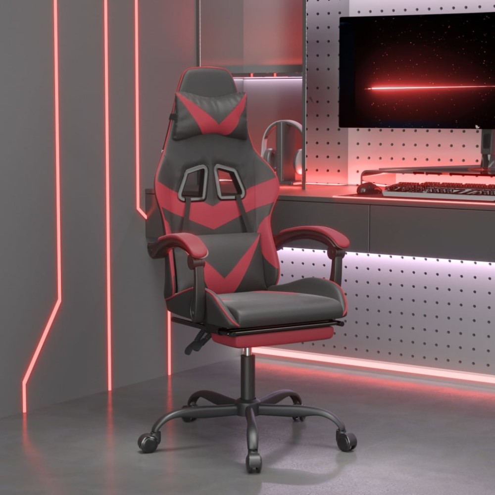 vidaXL Καρέκλα Gaming Περιστρ. Υποπόδιο Μαύρο/Μπορντό Συνθετικό Δέρμα