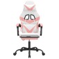 vidaXL Καρέκλα Gaming Περιστεφόμενη Υποπόδιο Λευκή & Ροζ Συνθ. Δέρμα