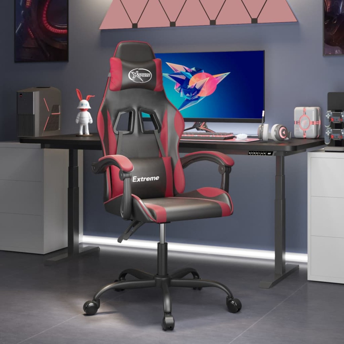 vidaXL Καρέκλα Gaming Περιστρεφόμενη Μαύρη/Μπορντό από Συνθετικό Δέρμα
