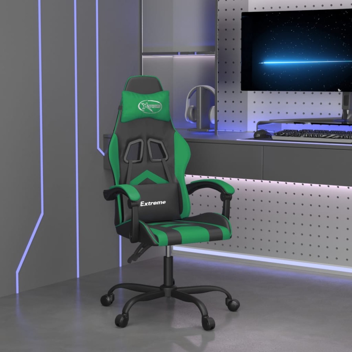 vidaXL Καρέκλα Gaming Περιστρεφόμενη Μαύρη/Πράσινη από Συνθετικό Δέρμα