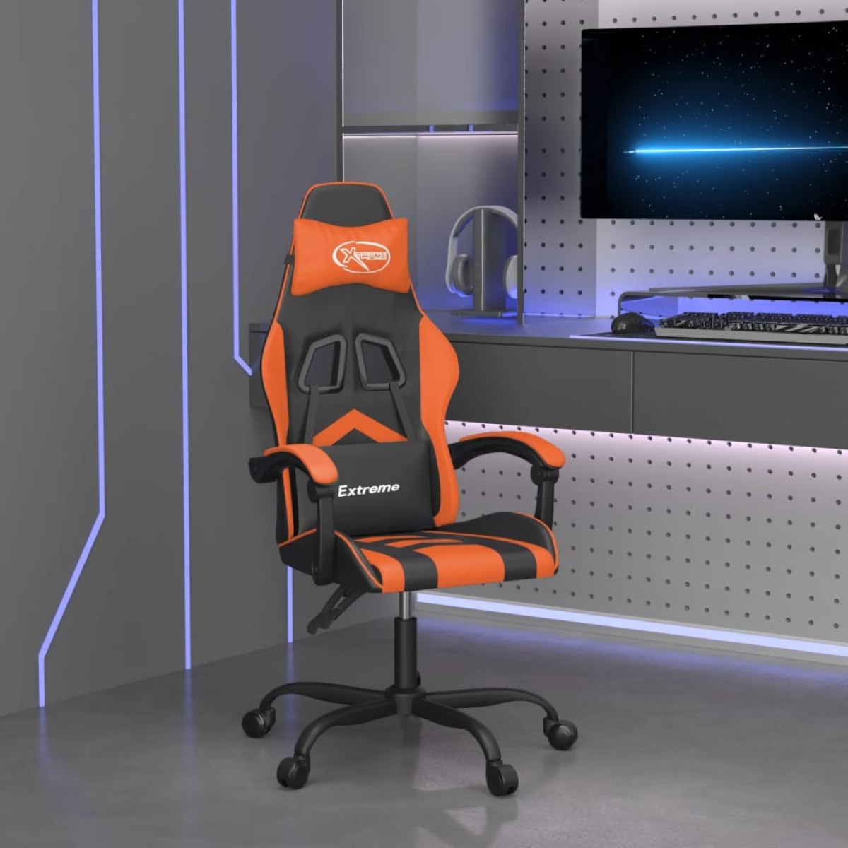 vidaXL Καρέκλα Gaming Περιστρεφόμενη Μαύρη/Πορτοκαλί Συνθετικό Δέρμα