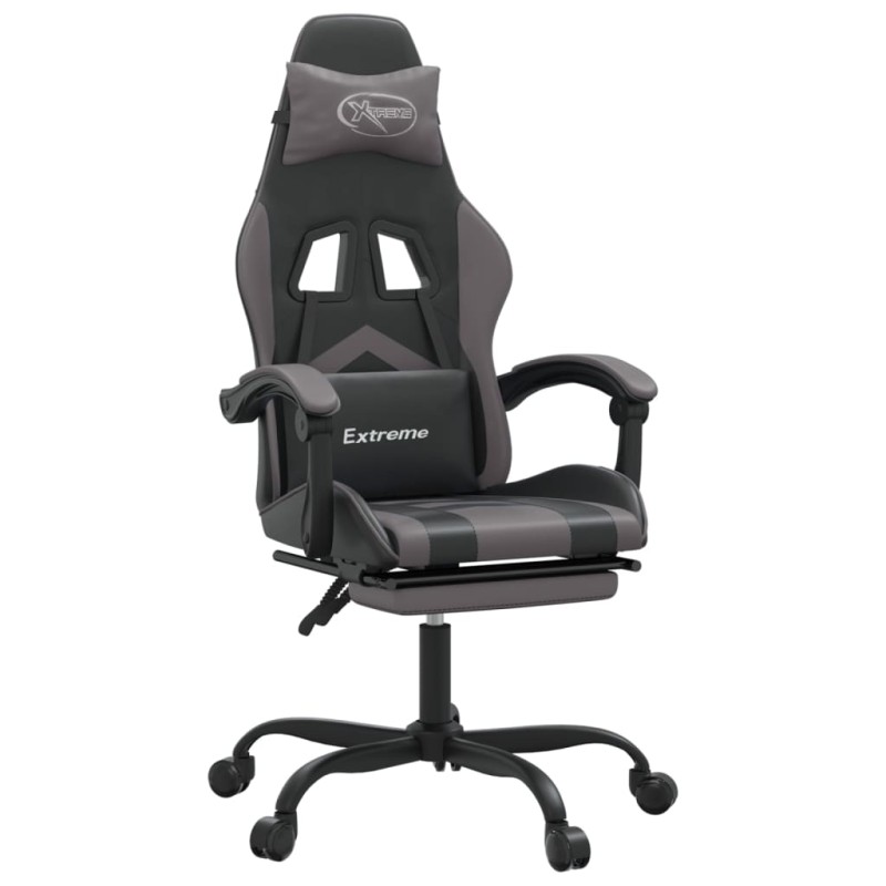 vidaXL Καρέκλα Gaming Περιστρ. Υποπόδιο Μαύρο&Γκρι Συνθετικό Δέρμα