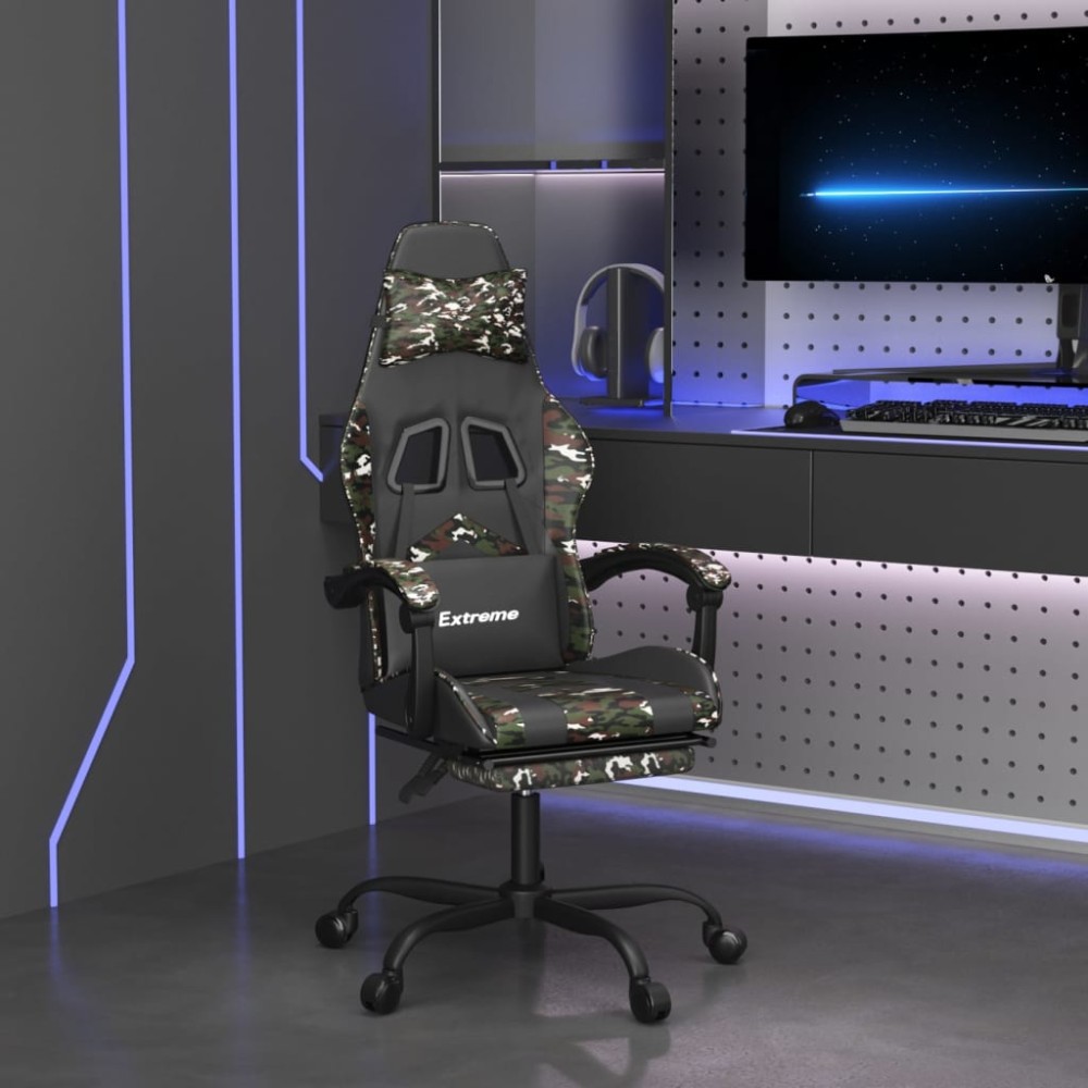vidaXL Καρέκλα Gaming Μασάζ Υποπόδιο Μαύρη Παραλλαγή Συνθετικό Δέρμα