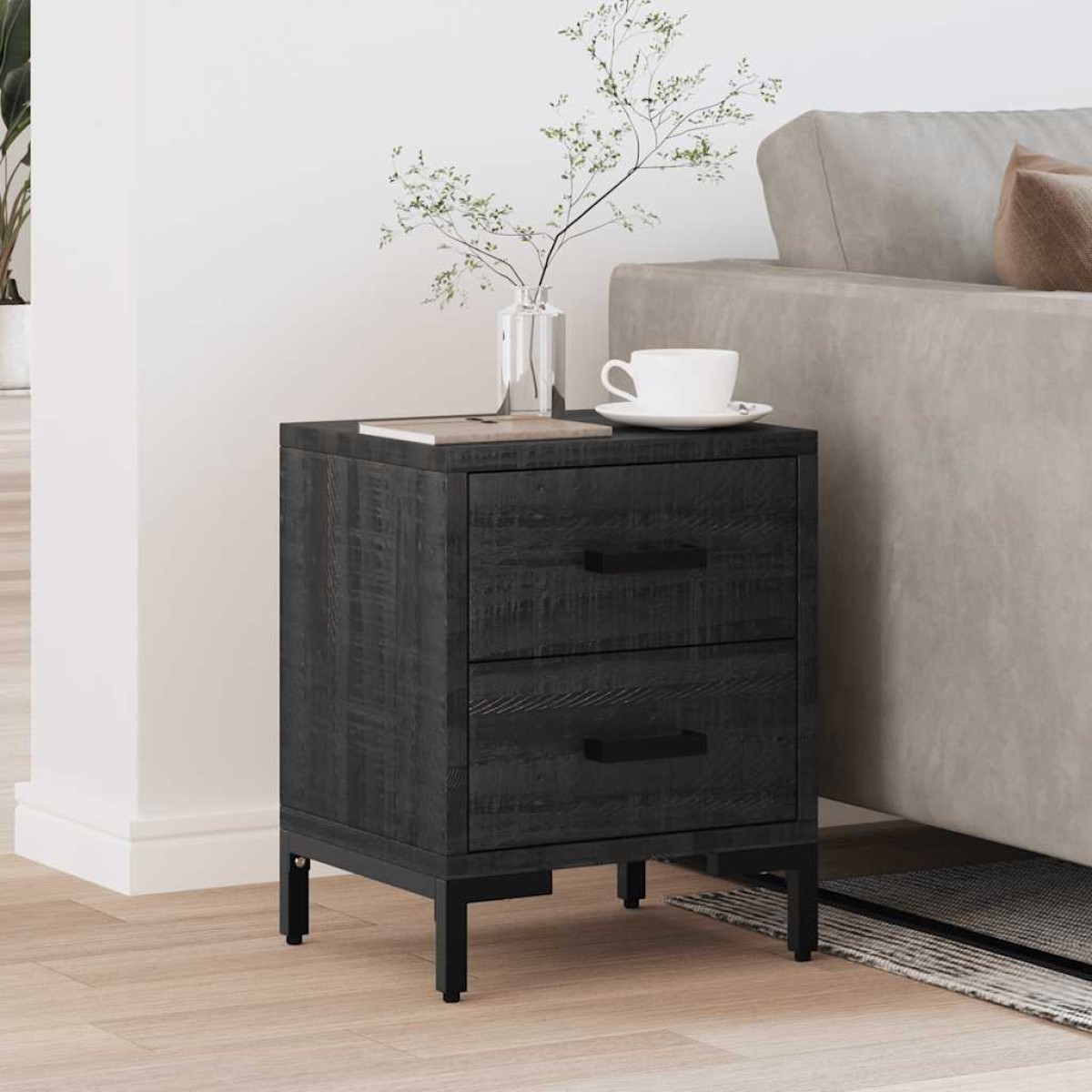 vidaXL Κομοδίνο Μαύρο 36 x 30 x 45 εκ. από Μασίφ Ξύλο Πεύκου