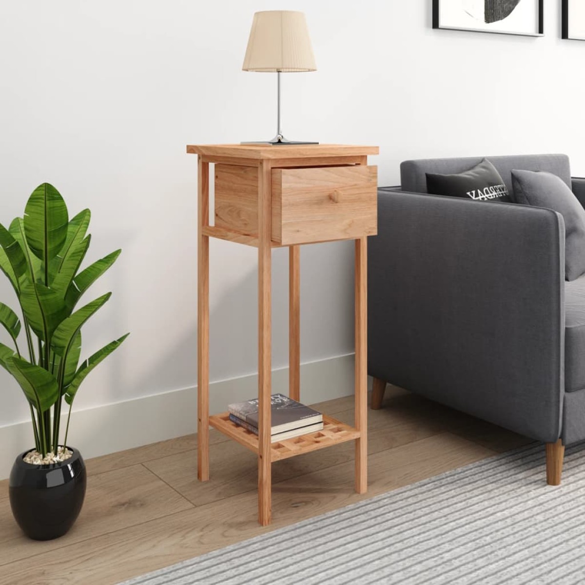 vidaXL Βοηθητικό Τραπέζι με Συρτάρι 25x25x60 εκ. Μασίφ Ξύλο Καρυδιάς