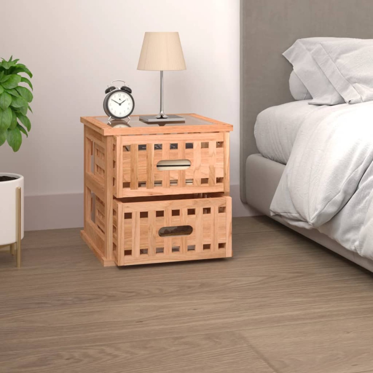 vidaXL Κομοδίνο 34 x 34 x 34 εκ. από Μασίφ Ξύλο Καρυδιάς