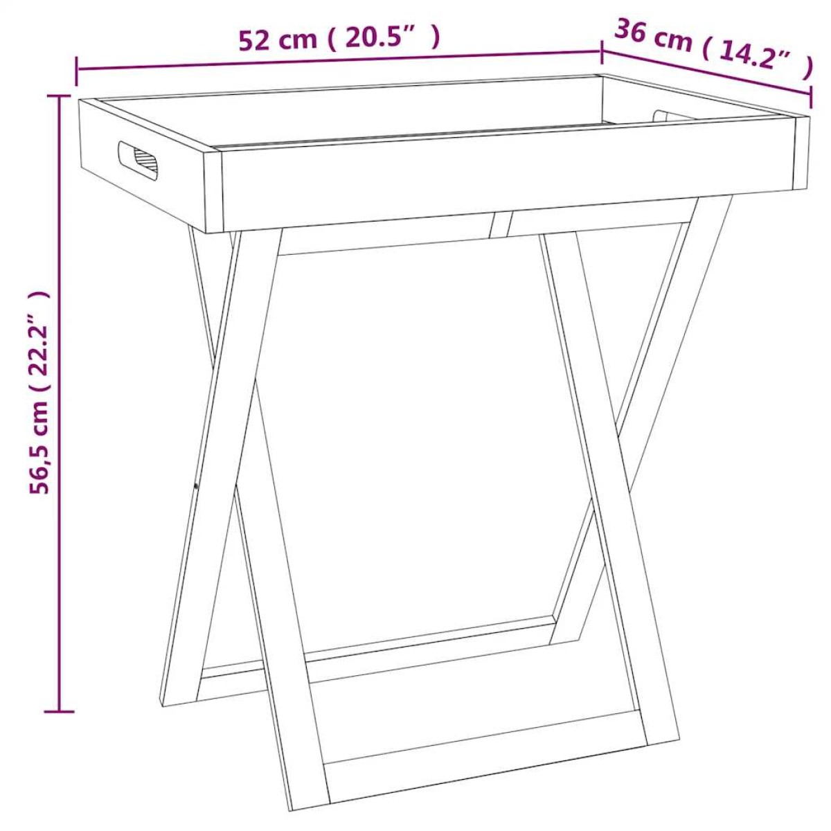 vidaXL Τραπέζι Δίσκος Πτυσσόμενο 52x36x56,5 εκ. Μασίφ Ξύλο Καρυδιάς