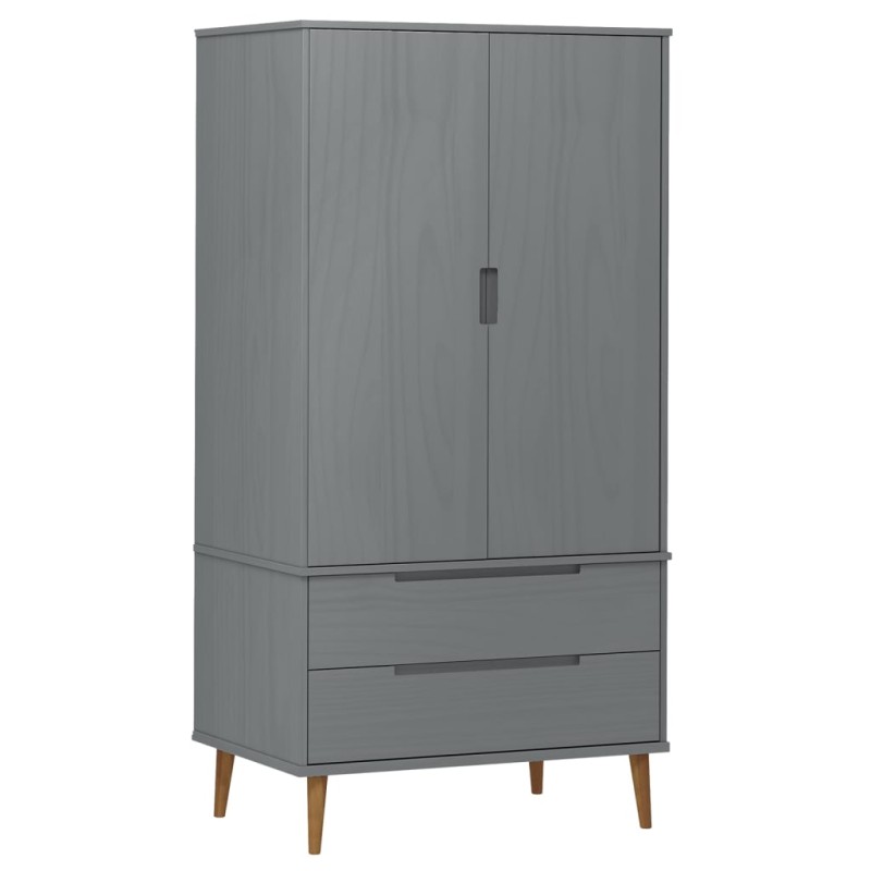 vidaXL Ντουλάπα MOLDE Γκρι 90x55x175 εκ. από Μασίφ Ξύλο Πεύκου