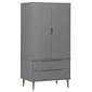 vidaXL Ντουλάπα MOLDE Γκρι 90x55x175 εκ. από Μασίφ Ξύλο Πεύκου