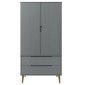 vidaXL Ντουλάπα MOLDE Γκρι 90x55x175 εκ. από Μασίφ Ξύλο Πεύκου
