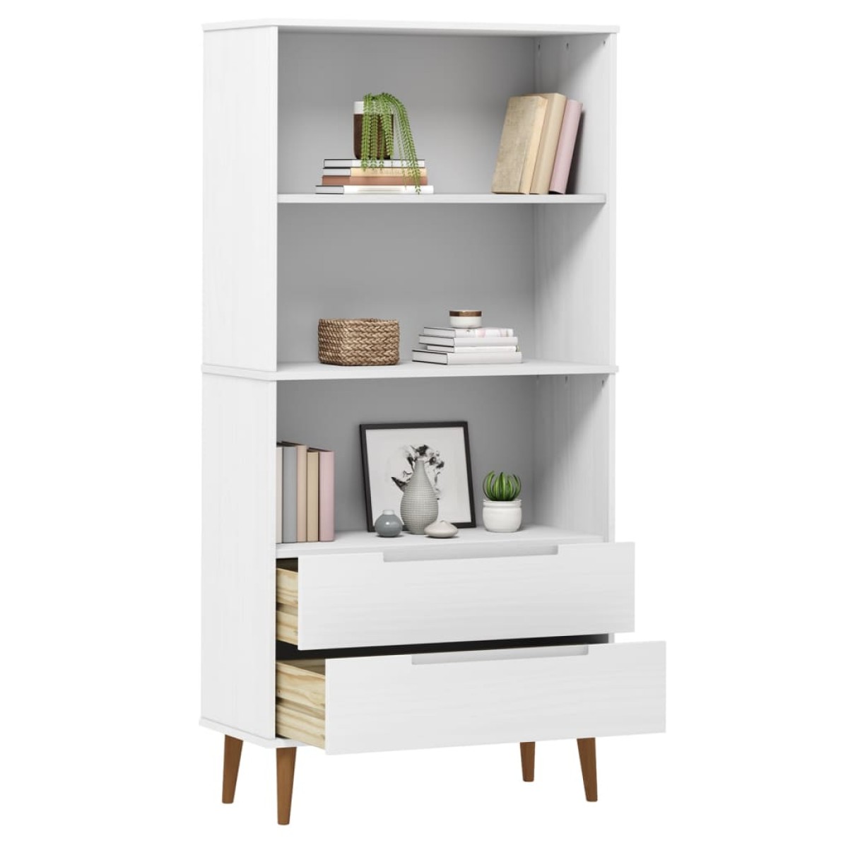 vidaXL Βιβλιοθήκη MOLDE Λευκή 85x35x170,5 εκ. από Μασίφ Ξύλο Πεύκου