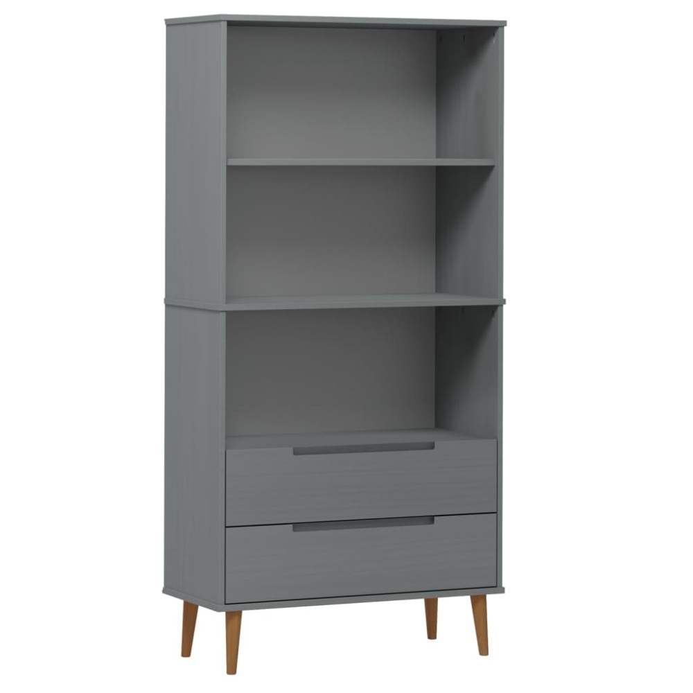 vidaXL Βιβλιοθήκη MOLDE Γκρι 85x35x170,5 εκ. από Μασίφ Ξύλο Πεύκου