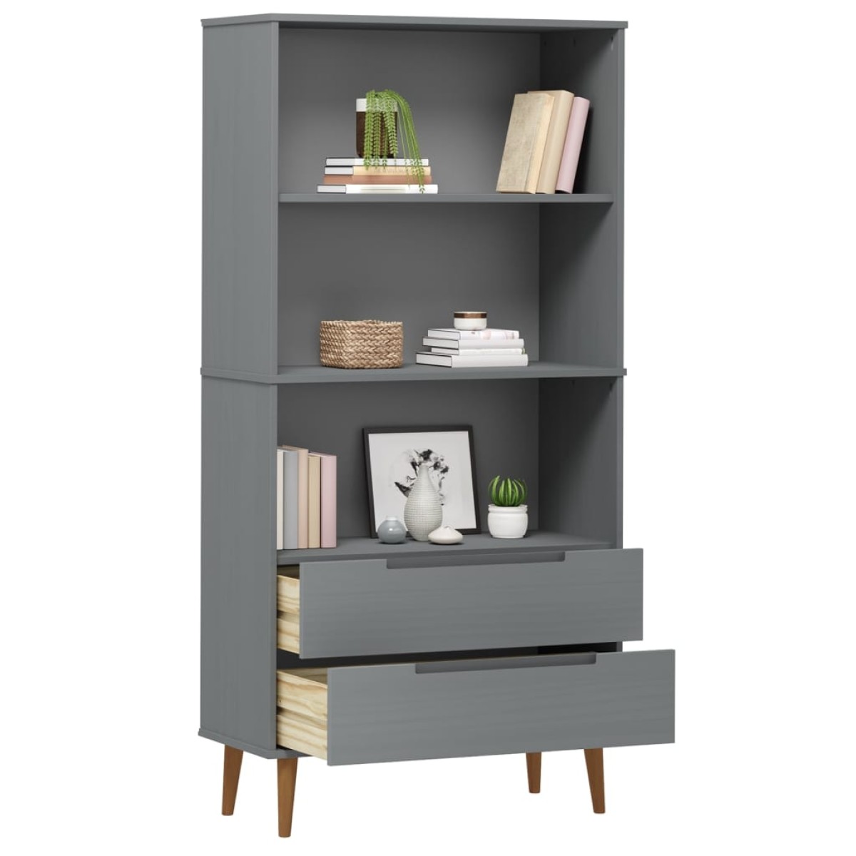 vidaXL Βιβλιοθήκη MOLDE Γκρι 85x35x170,5 εκ. από Μασίφ Ξύλο Πεύκου