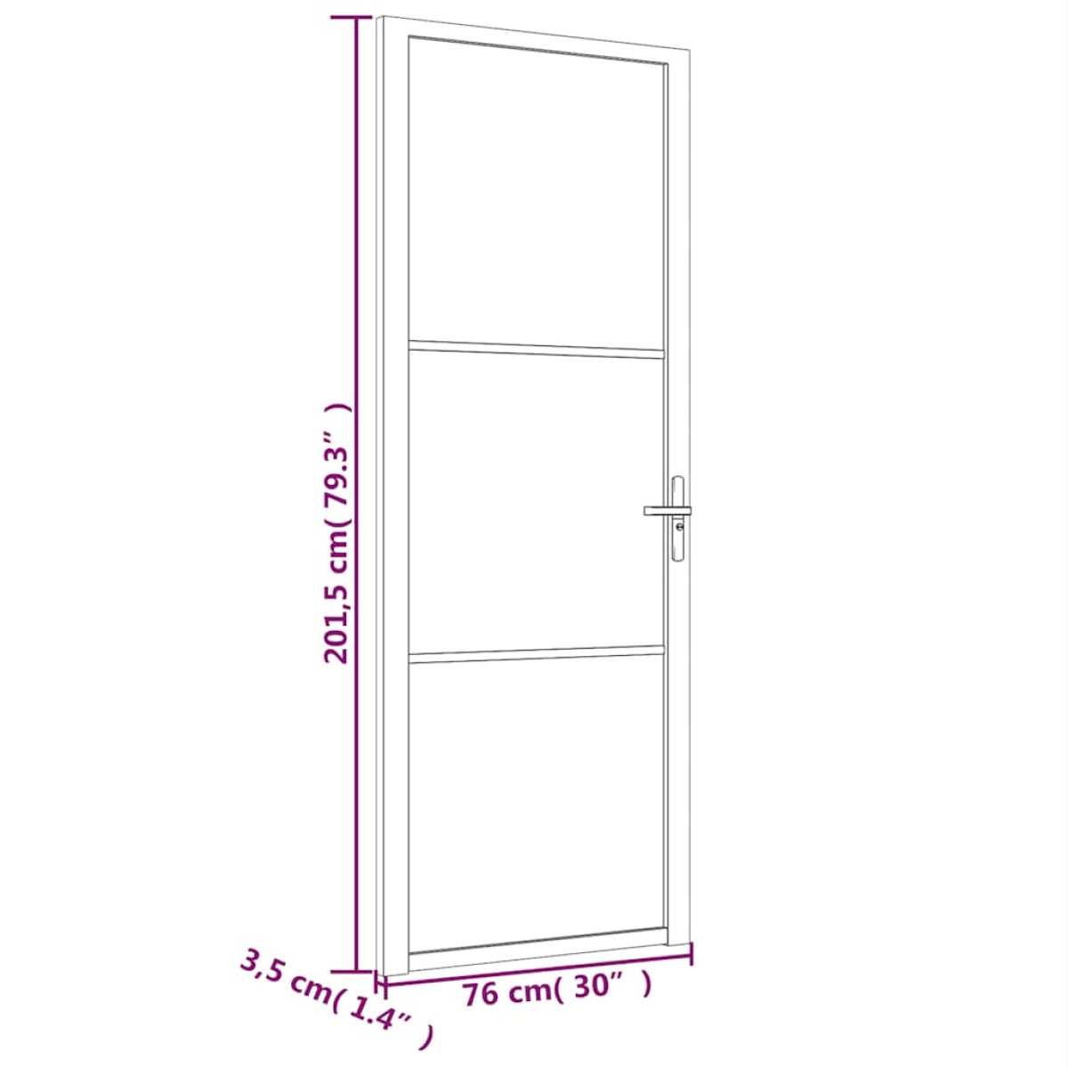 vidaXL Εσωτερική Πόρτα 76x201,5 εκ. Μαύρο Ματ Γυαλί και Αλουμίνιο