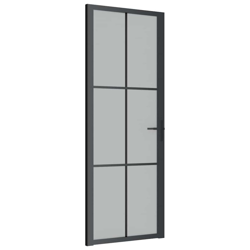 vidaXL Εσωτερική Πόρτα 76x201,5 εκ. Μαύρο Ματ Γυαλί και Αλουμίνιο