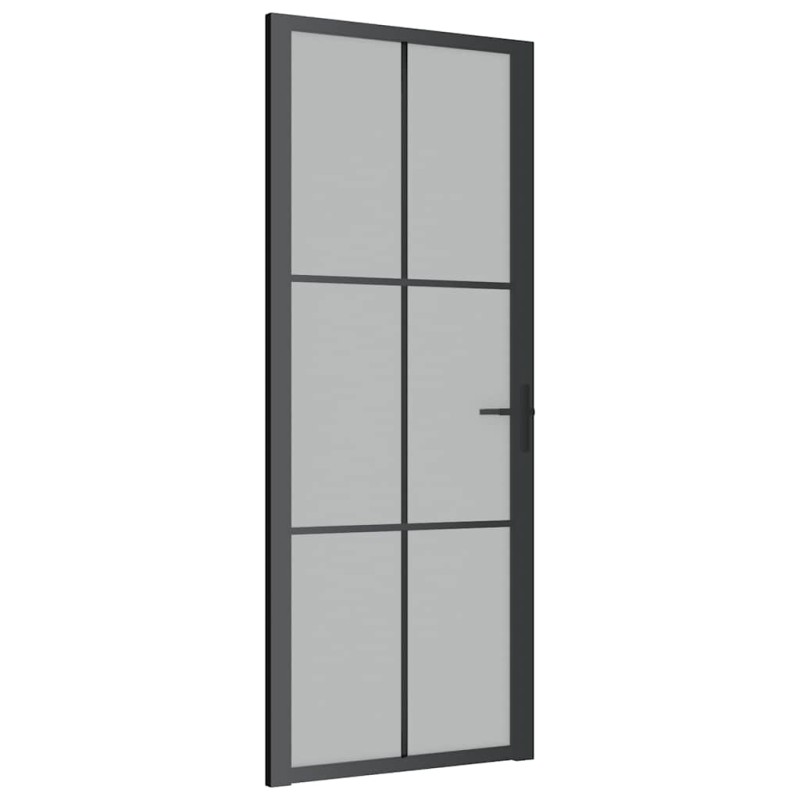 vidaXL Εσωτερική Πόρτα 83 x 201,5 εκ. Μαύρο Ματ Γυαλί και Αλουμίνιο
