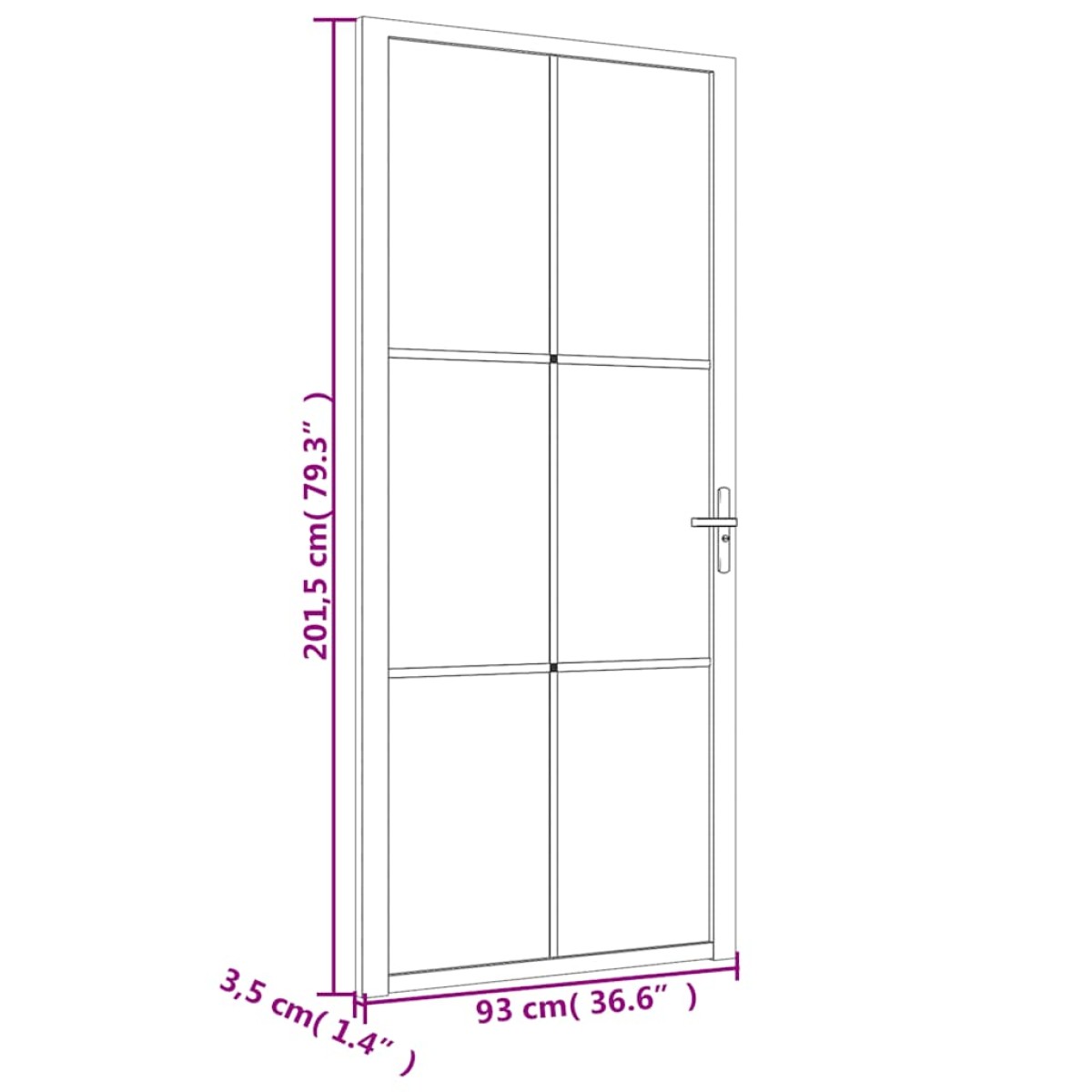 vidaXL Εσωτερική Πόρτα 93x201,5 εκ. Μαύρο Ματ Γυαλί και Αλουμίνιο