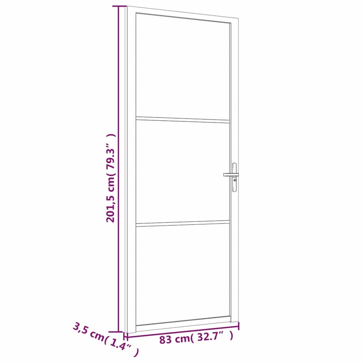 vidaXL Εσωτερική Πόρτα 83x201,5 εκ. Μαύρη ESG Γυαλί και Αλουμίνιο