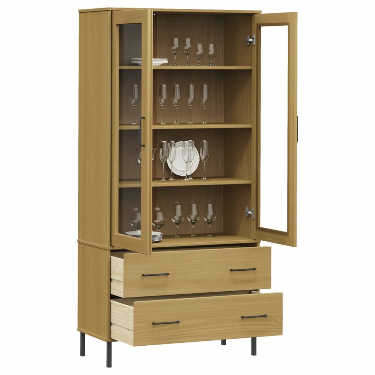 vidaXL Βιβλιοθήκη OSLO Καφέ 85x35x172,5 εκ. Μασίφ Ξύλο με Μεταλ. Πόδια