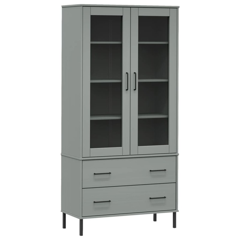 vidaXL Βιβλιοθήκη OSLO Γκρι 85x35x172,5 εκ. Μασίφ Ξύλο με Μεταλ. Πόδια