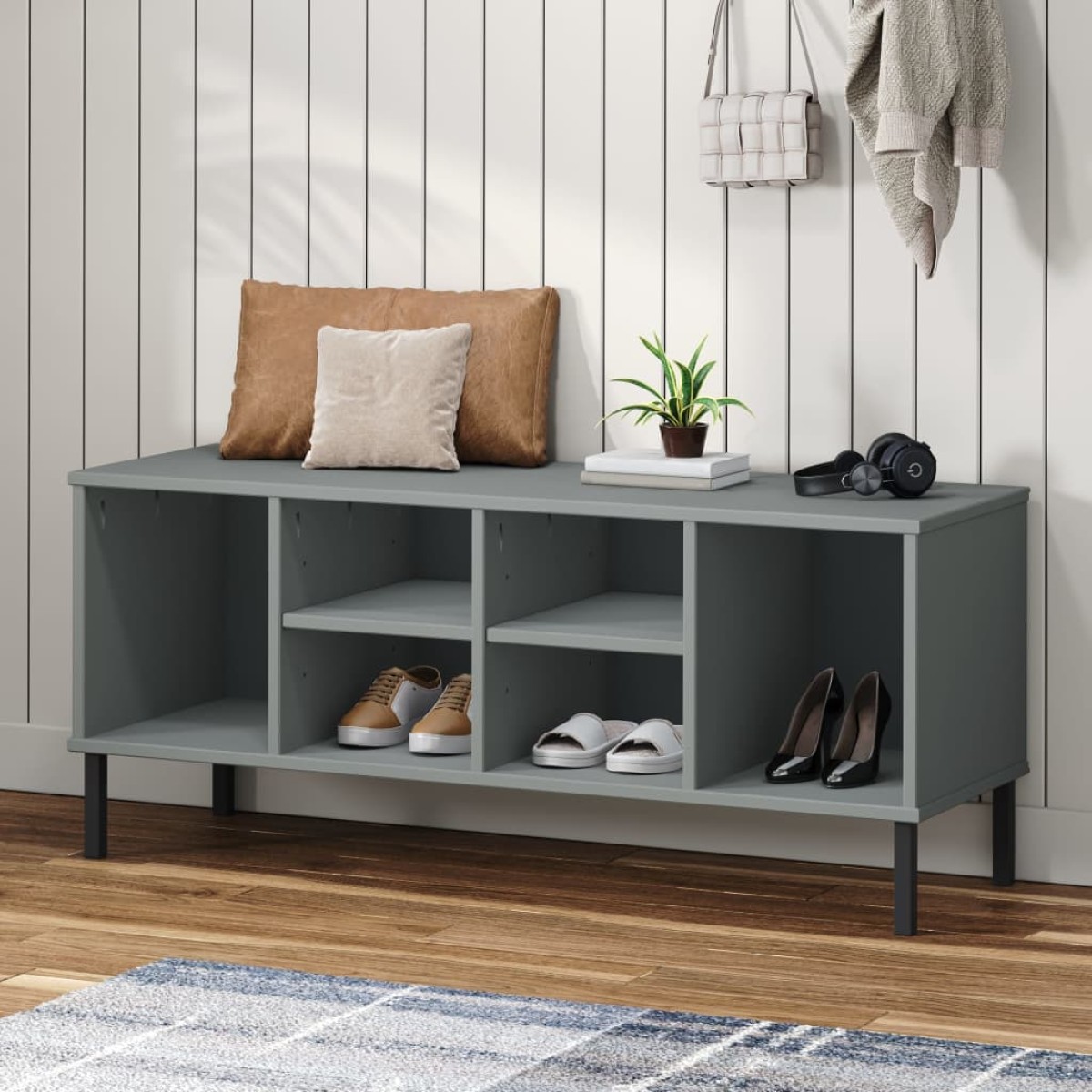 vidaXL Παπουτσοθήκη OSLO Γκρι 106x35x45 εκ. Μασίφ Ξύλο με Μετ. Πόδια