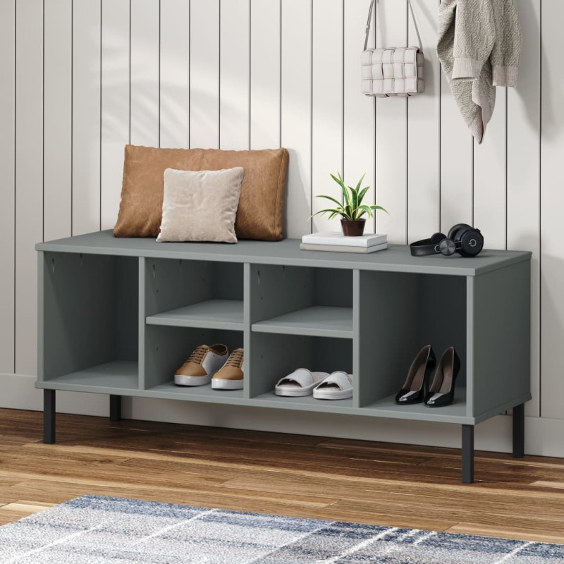 vidaXL Παπουτσοθήκη OSLO Γκρι 106x35x45 εκ. Μασίφ Ξύλο με Μετ. Πόδια