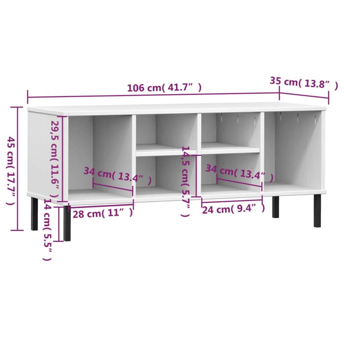 vidaXL Παπουτσοθήκη OSLO Λευκή 106x35x45 εκ Μασίφ Ξύλο με Μετ. Πόδια