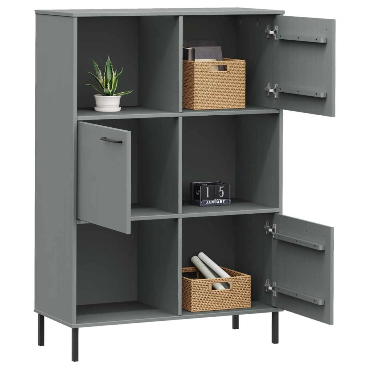 vidaXL Βιβλιοθήκη OSLO Γκρι 90x35x128,5 εκ. Μασίφ Ξύλο με Μετ. Πόδια