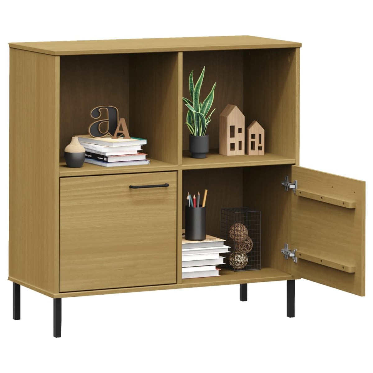 vidaXL Βιβλιοθήκη OSLO Καφέ 90x35x90,5 εκ. Μασίφ Ξύλο με Μεταλ. Πόδια