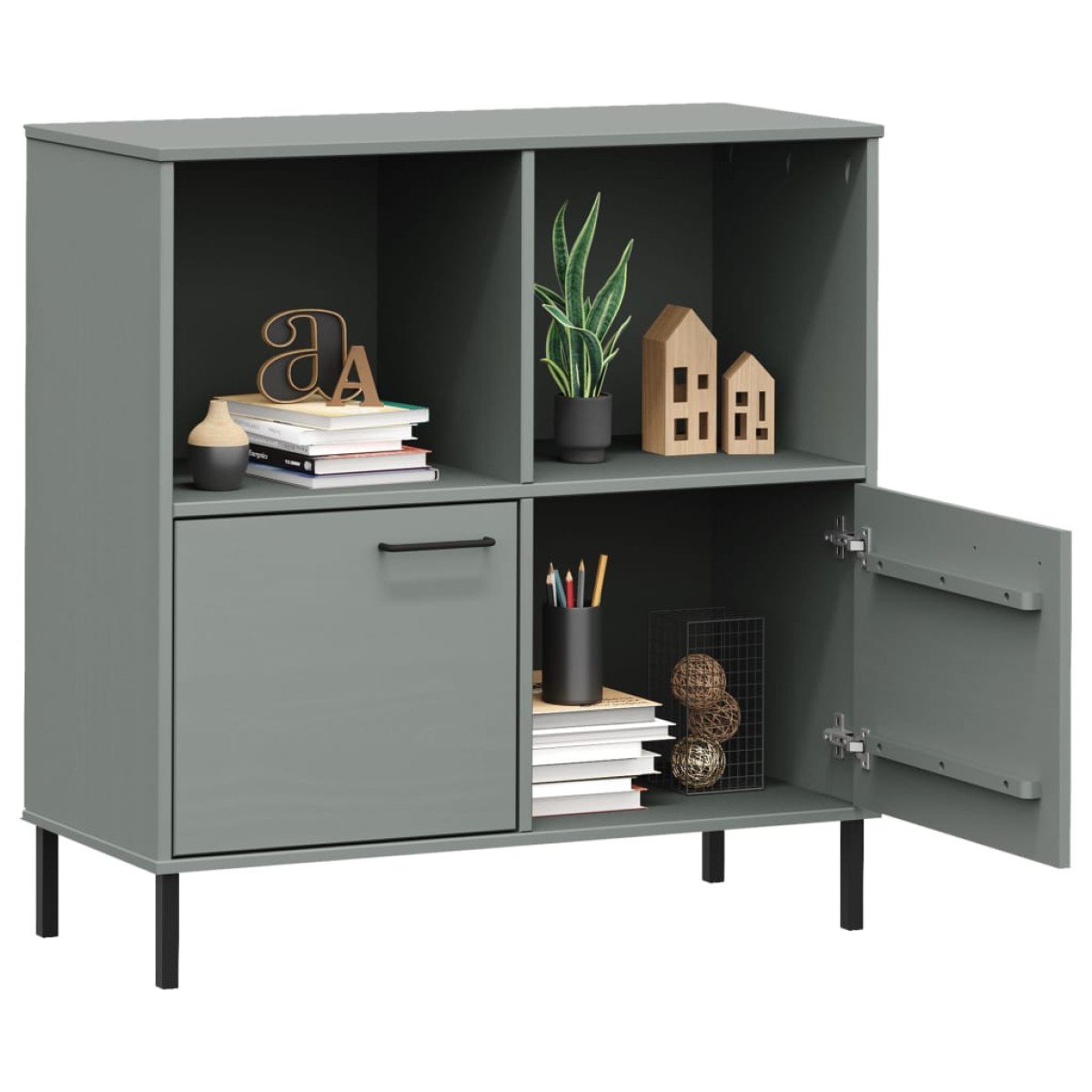 vidaXL Βιβλιοθήκη OSLO Γκρι 90x35x90,5 εκ. Μασίφ Ξύλο με Μετ. Πόδια