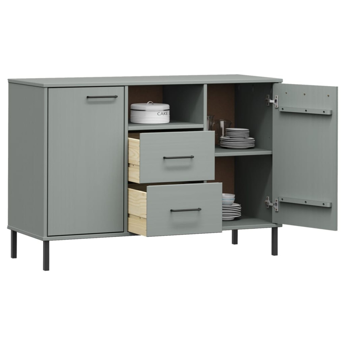 vidaXL Ντουλάπι OSLO Γκρι 113x40x77 εκ. Μασίφ Ξύλο με Μετ. Πόδια