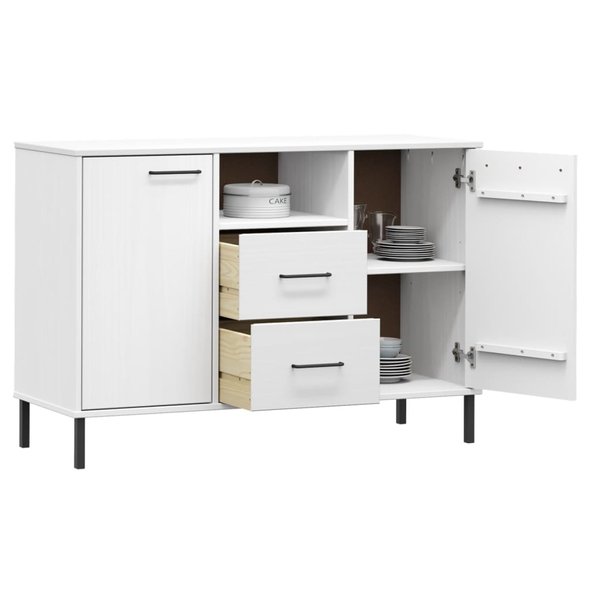 vidaXL Ντουλάπι OSLO Λευκό 113x40x77 εκ. Μασίφ Ξύλο με Μετ. Πόδια