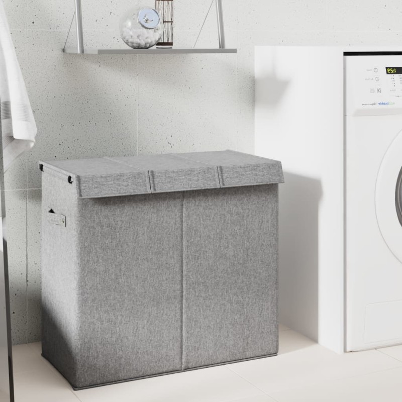 vidaXL Καλάθι Ρούχων Πτυσσόμενο Γκρι 64,5x34,5x59 ε. Συνθ. Λινό Ύφασμα