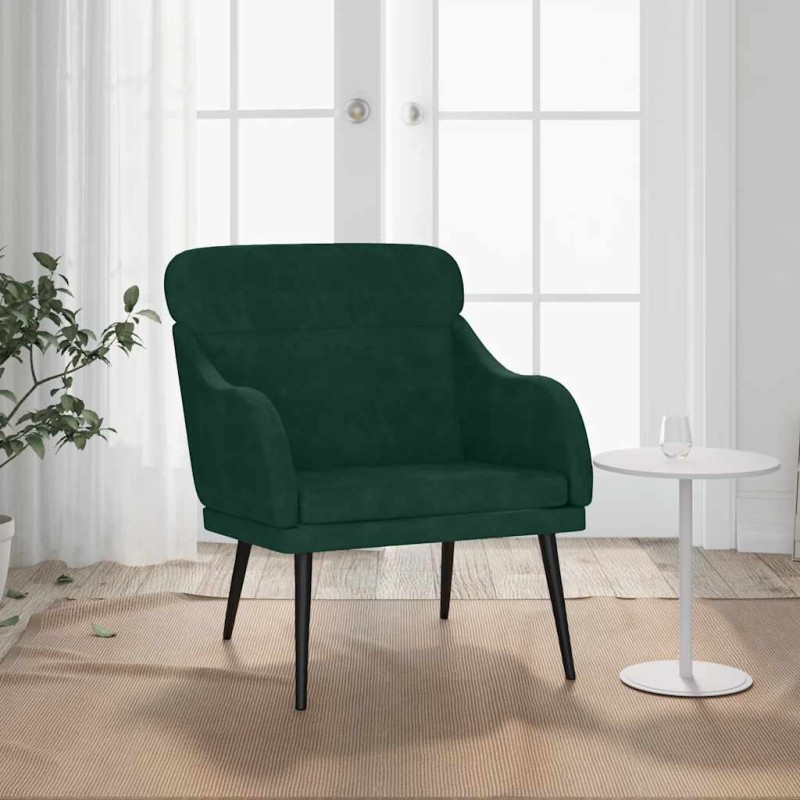 vidaXL Πολυθρόνα Σκούρο Πράσινο 63x76x80 εκ. Βελούδινη