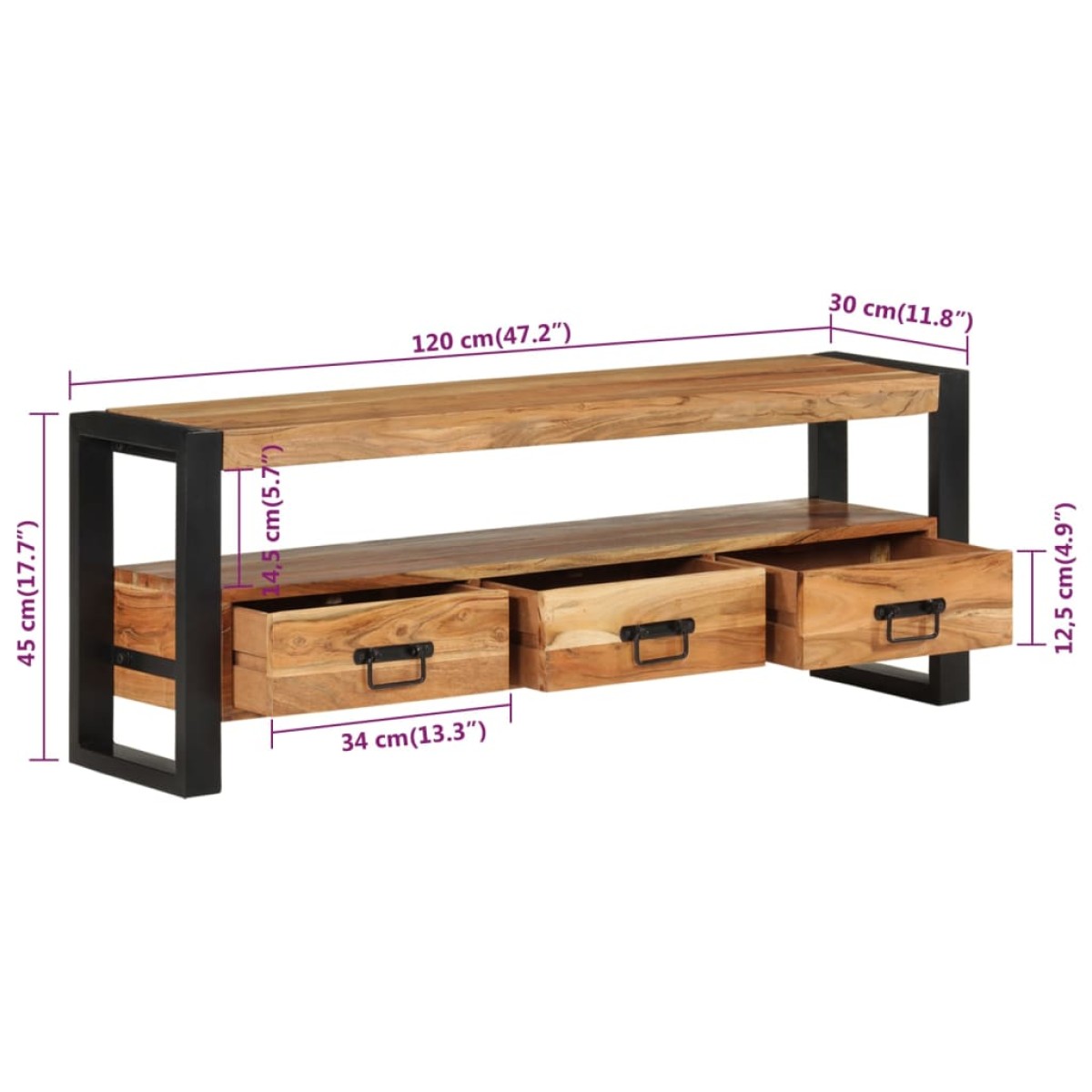 vidaXL Έπιπλο Τηλεόρασης 120 x 30 x 45 εκ. από Μασίφ Ξύλο Ακακίας