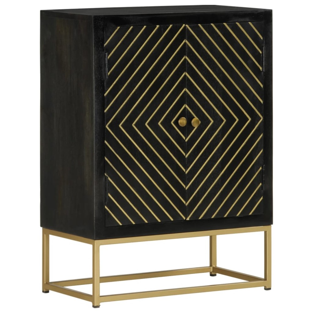 vidaXL Ντουλάπι με 2 Πόρτες Μαύρο/Χρυσό 55x30x75 εκ. Μασίφ Ξύλο Μάνγκο