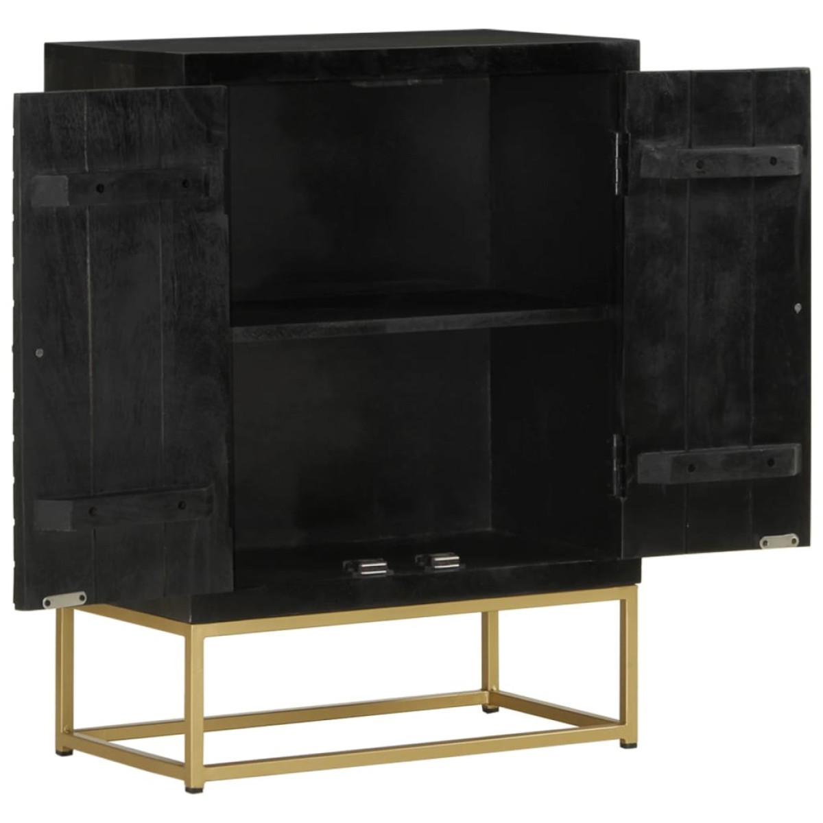 vidaXL Ντουλάπι με 2 Πόρτες Μαύρο/Χρυσό 55x30x75 εκ. Μασίφ Ξύλο Μάνγκο