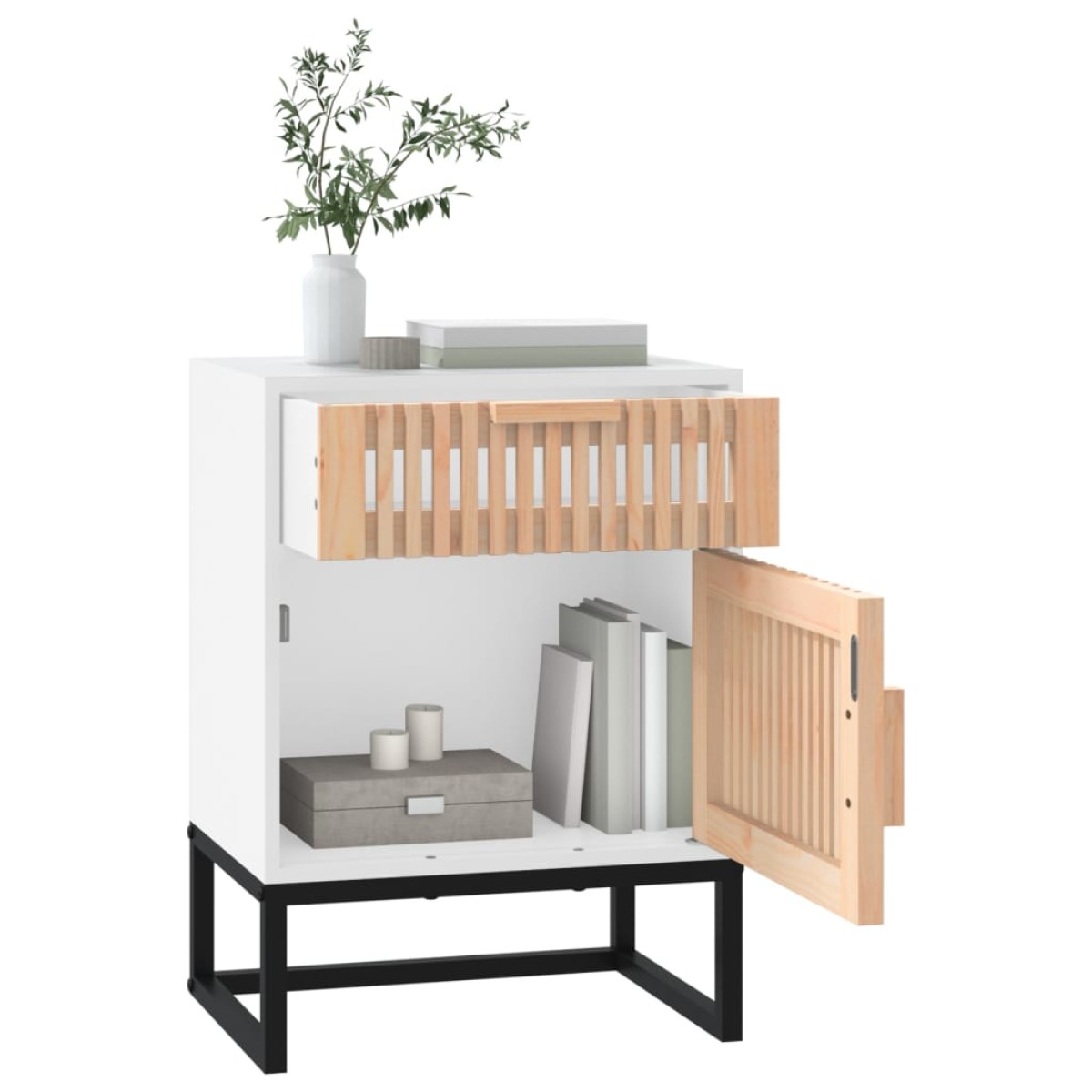 vidaXL Κομοδίνο Λευκό 40x30x55,5 εκ. από Επεξεργασμένο Ξύλο & Σίδερο