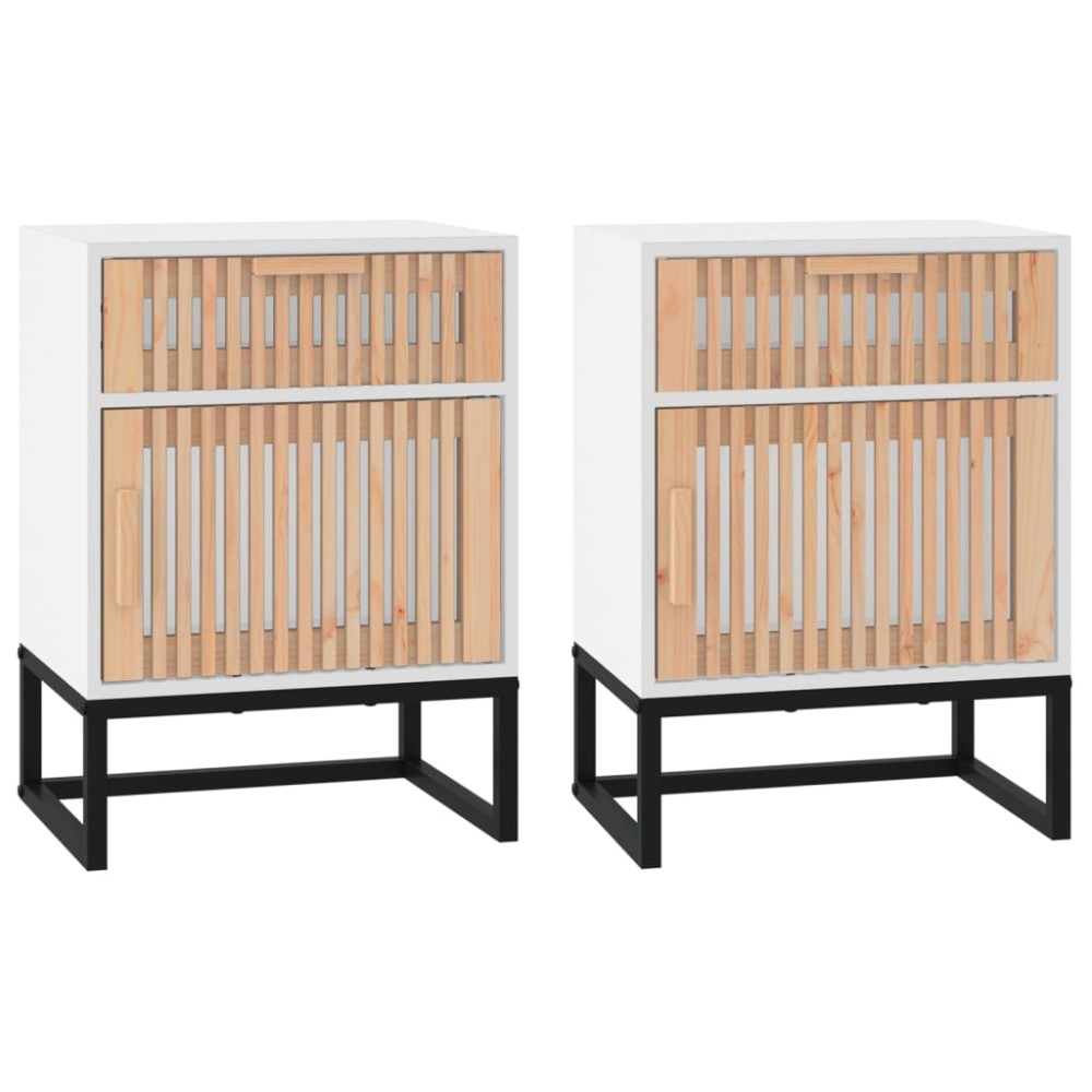 vidaXL Κομοδίνα 2 τεμ. Λευκά 40x30x55,5 εκ Επεξεργασμένο Ξύλο & Σίδερο