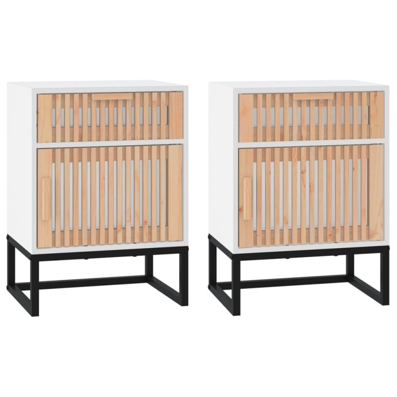 vidaXL Κομοδίνα 2 τεμ. Λευκά 40x30x55,5 εκ Επεξεργασμένο Ξύλο & Σίδερο